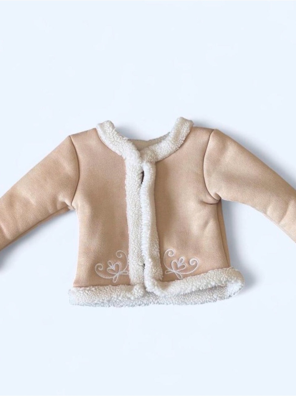 Plush Trim Beige Sherpa-Trim Kids Jacket